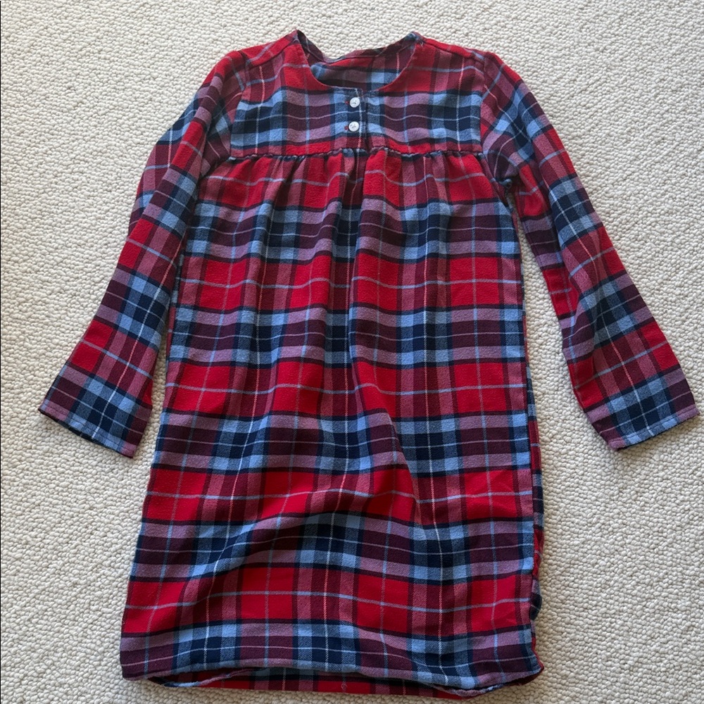 Lands End Red and Blue Plaid Long Sleeve Nightgown